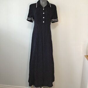Vintage Black and White Short Sleeve Polka Dot Maxi Dress  Size 10